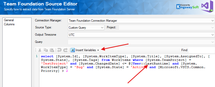 Parameterize custom query in Azure DevOps Source